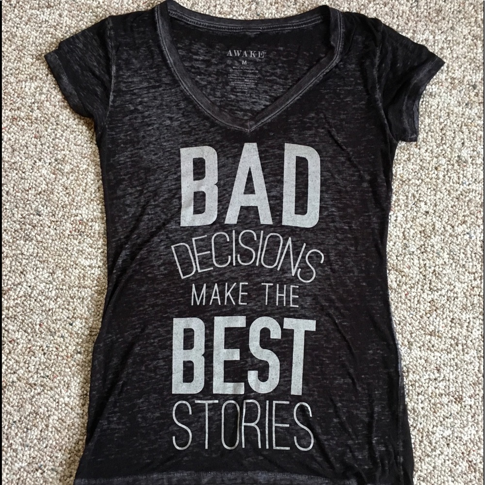 Bad Decisions black v-neck t- shirt. Size M